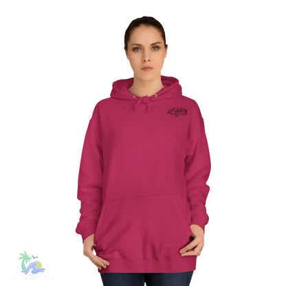 Magenta hooded sweatshirt.