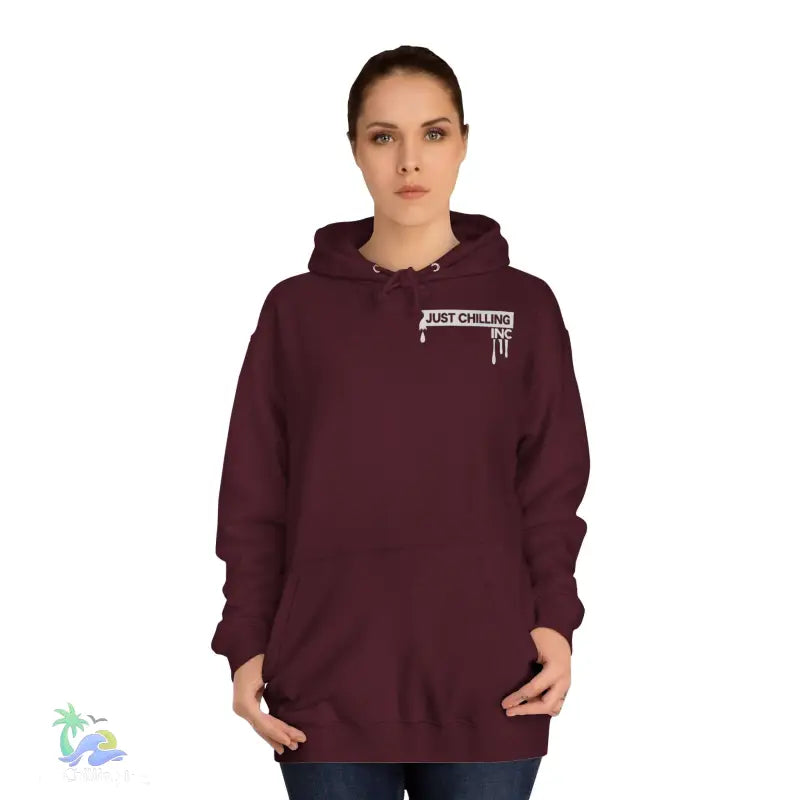 Maroon hoodie.