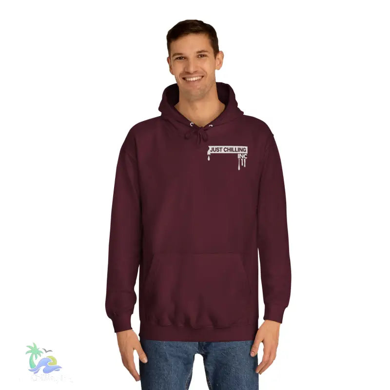 Maroon hoodie.