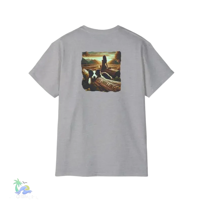 Unisex Cotton Tee – Classic Crew Neck Cotton T-Shirt With Sunset Dog Graphic - Just Chilling Inc.