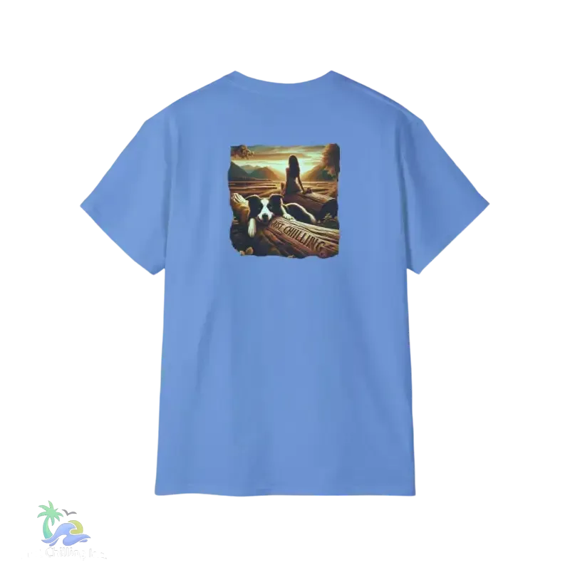 Unisex Cotton Tee – Classic Crew Neck Cotton T-Shirt With Sunset Dog Graphic - Just Chilling Inc.