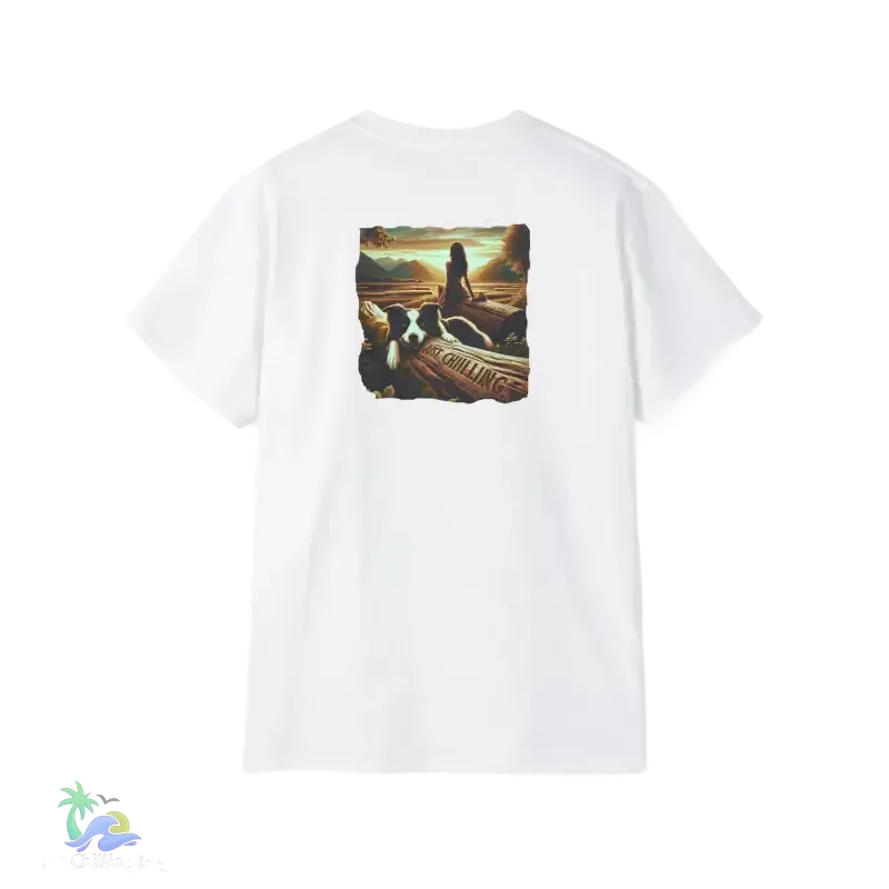 Unisex Cotton Tee – Classic Crew Neck Cotton T-Shirt With Sunset Dog Graphic - Just Chilling Inc.