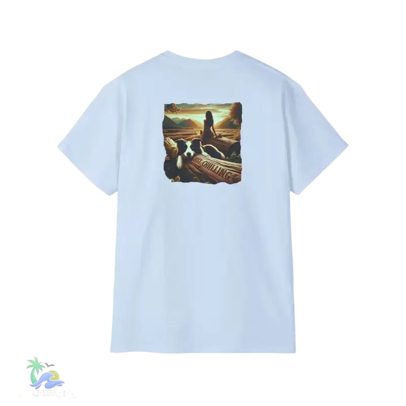 Unisex Cotton Tee – Classic Crew Neck Cotton T-Shirt With Sunset Dog Graphic - Just Chilling Inc.