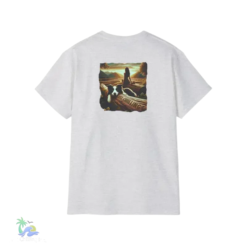 Unisex Cotton Tee – Classic Crew Neck Cotton T-Shirt With Sunset Dog Graphic - Just Chilling Inc.