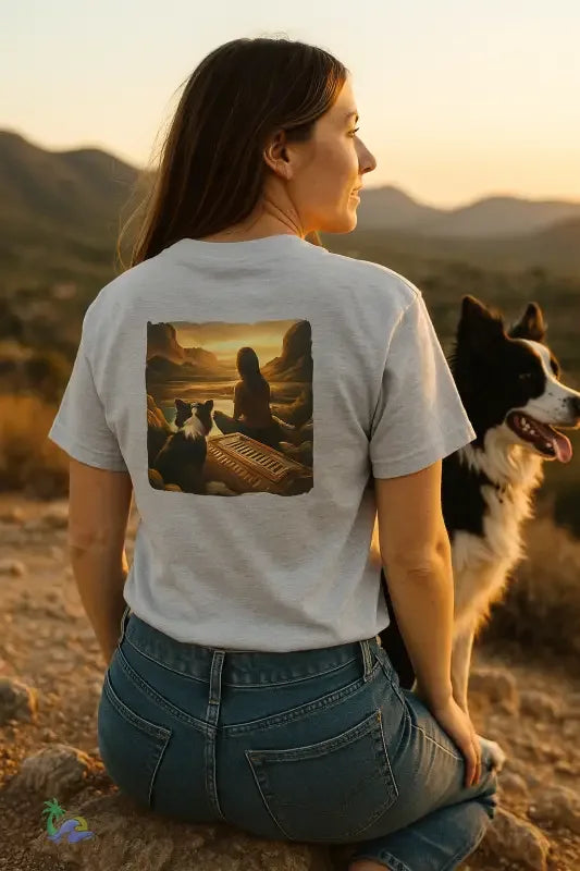 Unisex Cotton Tee – Classic Crew Neck Cotton T-Shirt With Sunset Dog Graphic - Just Chilling Inc.