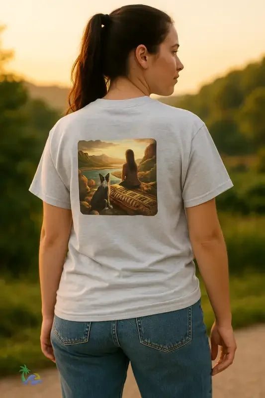 Unisex Cotton Tee – Classic Crew Neck Cotton T-Shirt With Sunset Dog Graphic - Just Chilling Inc.