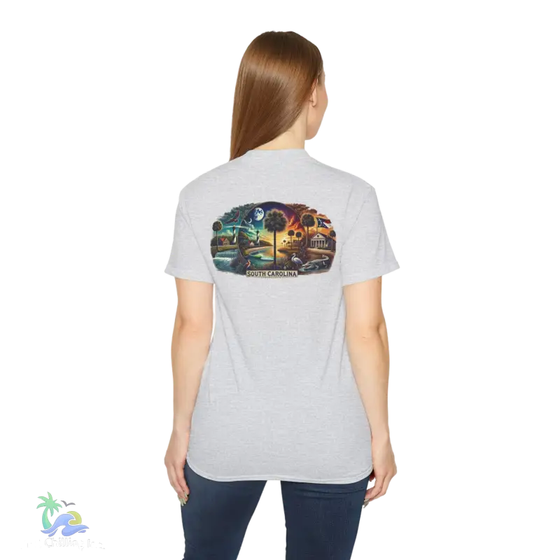 a woman wearing a t - shirt with a picture of a train on it