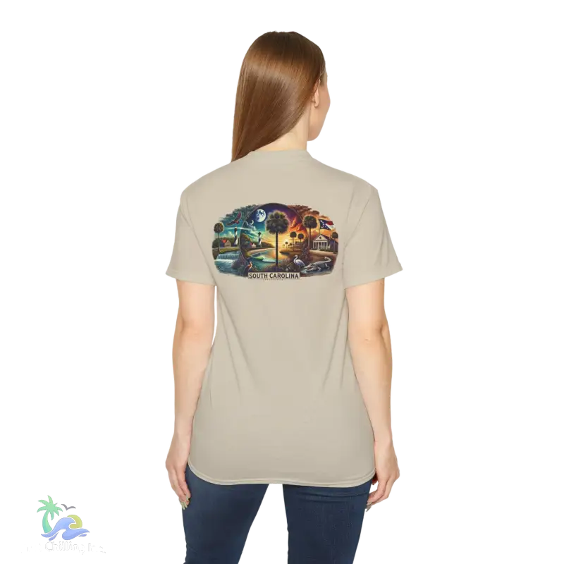 a woman wearing a t - shirt with a picture of a train on it