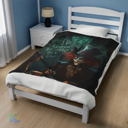 Velveteen Plush Blanket – Mad Hatter Alice in Wonderland | ’We’re All a Little Mad Here’ - 50’’ × 60’’ - All Over Prints