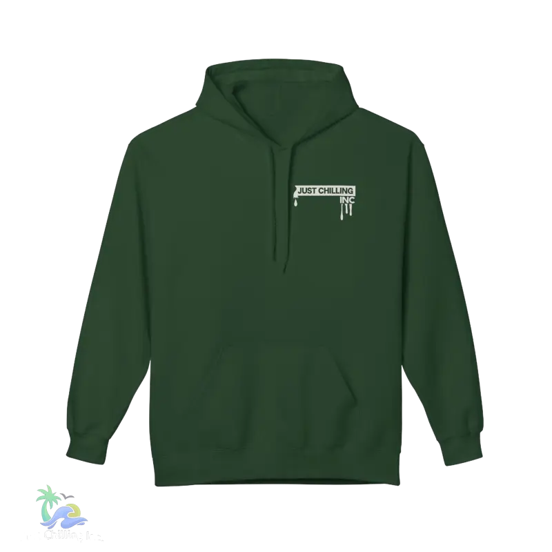 a green hoodie with a white logo on it