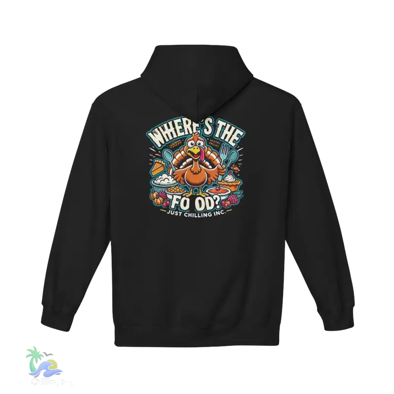 a black hoodie that says where's the f o o?