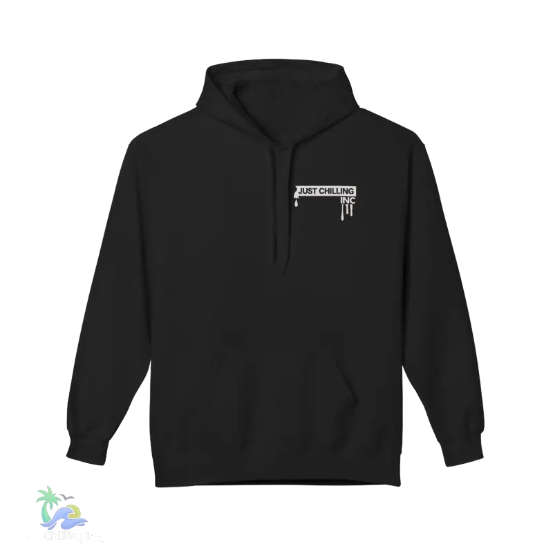 a black hoodie with a white logo on it