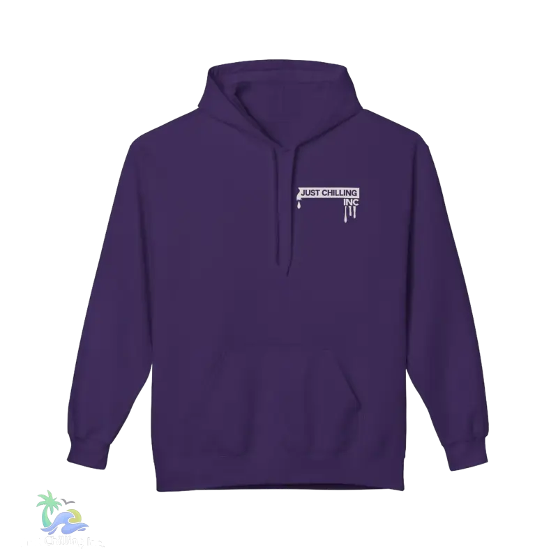 a purple hoodie with a white logo on it