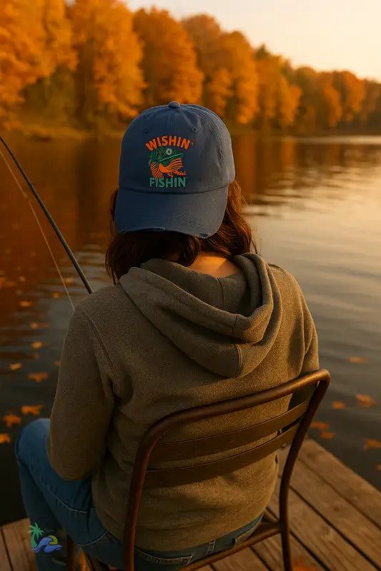 Wishin’ I Was Fishin’ Distressed Cotton Twill Cap | Just Chilling Inc. Hats