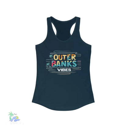 Women’s Ideal Racerback Tank outer banks vibes - S / Solid Midnight Navy - Tank Top