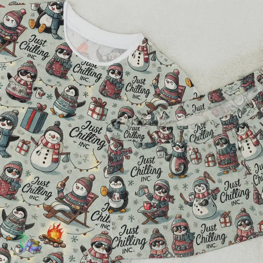 Women’s Just Chilling Penguin Pajama Set – Cozy Two Piece Lounge & Sleepwear All Over Prints