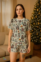 Women's Short Pajama Set – Cozy Sleepwear with Ribbed Collar & Relaxed Fit - Just Chilling Inc.