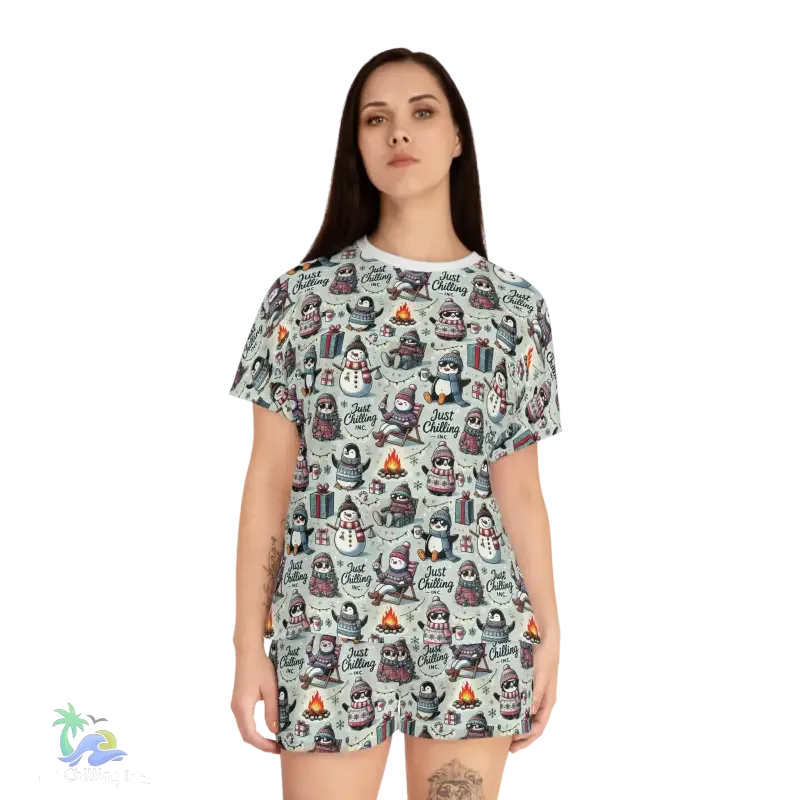 Women's Short Pajama Set – Cozy Sleepwear with Ribbed Collar & Relaxed Fit - Just Chilling Inc.